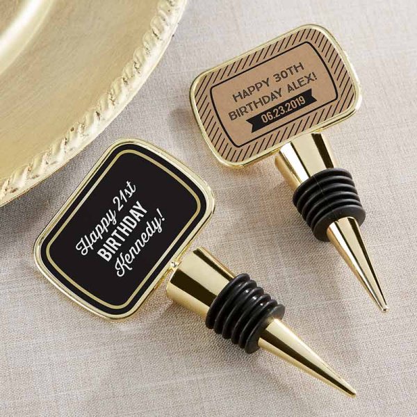 Adult Birthday Party Favors - Personalized Gold Botter Stopper Favors